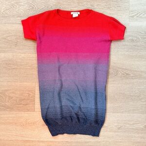 Lacoste Red, Pink, & Navy Gradient Knit Short Sleeve Sweater Dress, Large